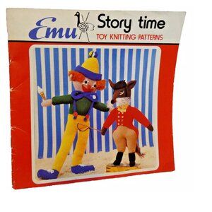 Vintage Pattern Book Emu Story Time Toy Knitting Clown Pig Rabbit Fox Elephant